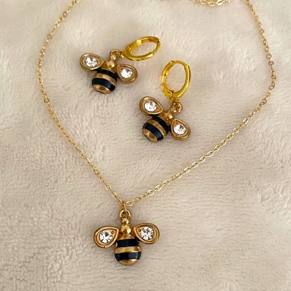 Authentic Original Vintage Style Gold and Black Bee Necklace